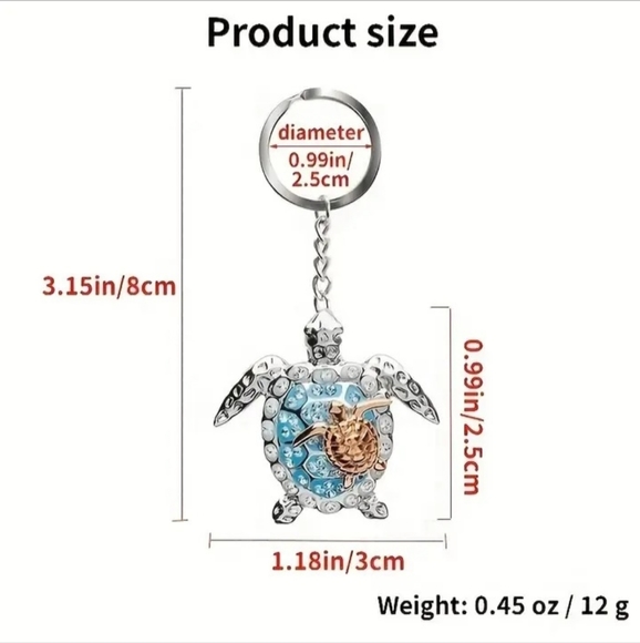 NEW Silver created blue opal sea turtle Pendant keyring turtle keychain - Picture 4 of 4